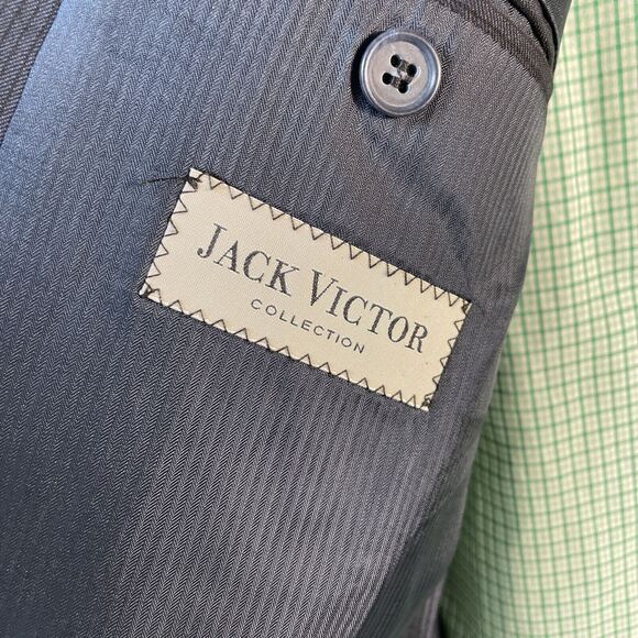 Jack Victor Elite Striped Wool Blazer Blue Two Button Men's Size 44R - Picture 8 of 14